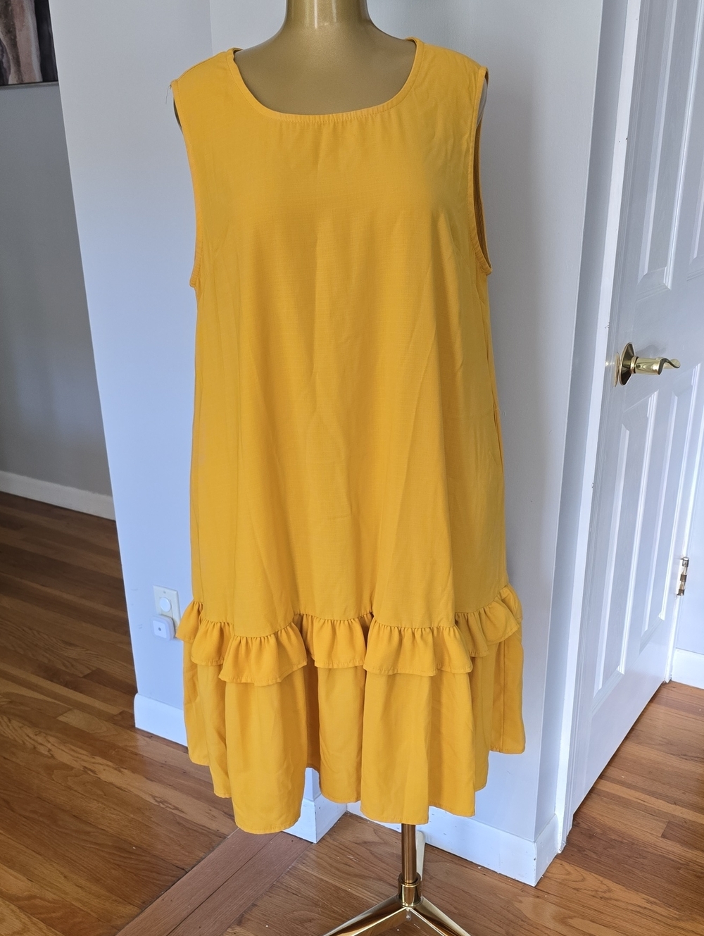 Sleeveless Ruffle-Hem Dress in Mustard Yellow